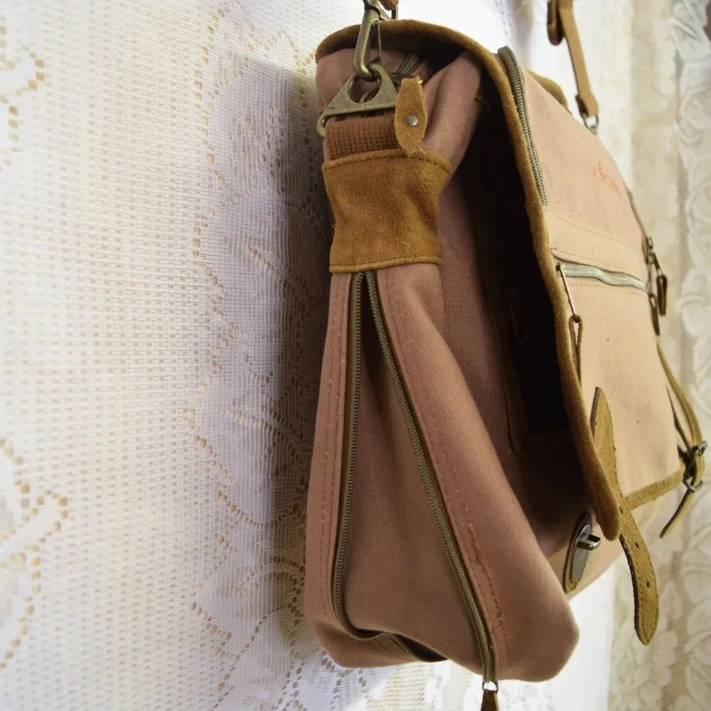 Ogio Canvas Khaki Camel Messenger Book Bag Shoulder Strap Carry On School Work